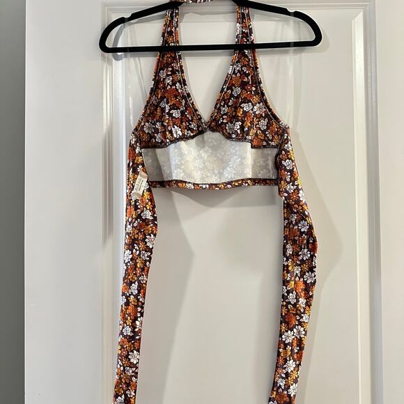 Altar'd State Brown Floral Halter Wrap Crop Top - Picture 4 of 6